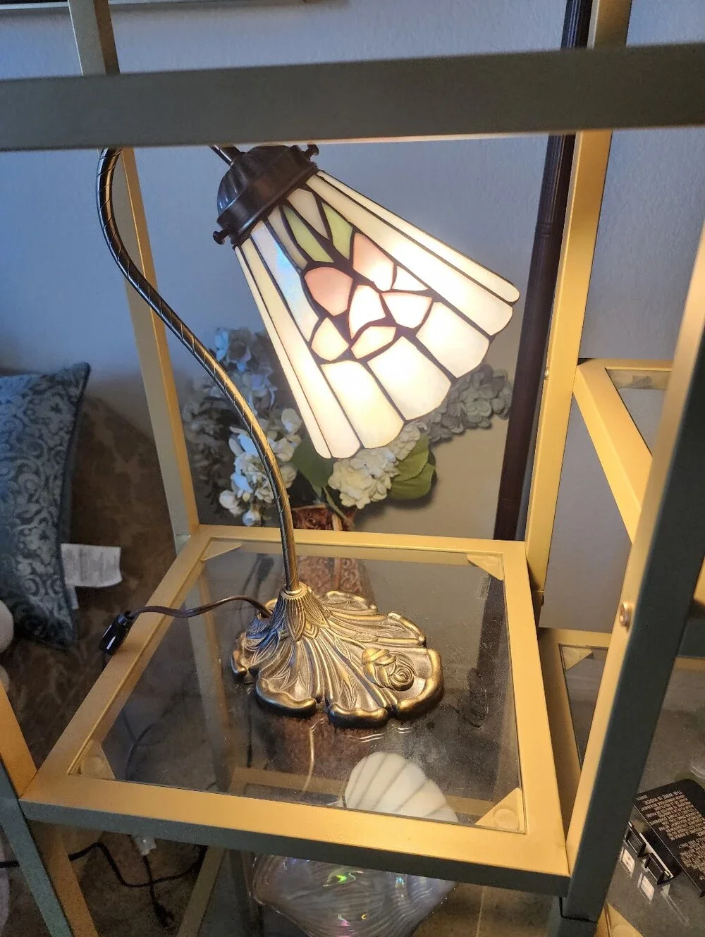 Tiffany Style Stained Glass Swan Neck Vintage Accent Lamp UNIQUE!!